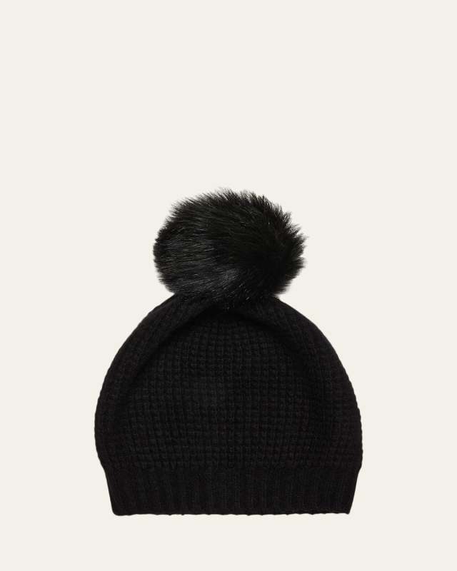 Waffle Stitch Beanie With Pom